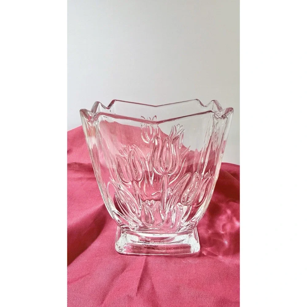 Vase Studio Crystal Collection Fine Clear Glass Bud Vase 4 1/2 in Flowers Tulips